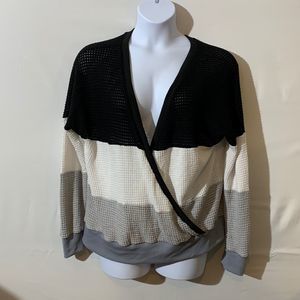 Womens thermal top size xl black gray stripes sweatshirt sweater